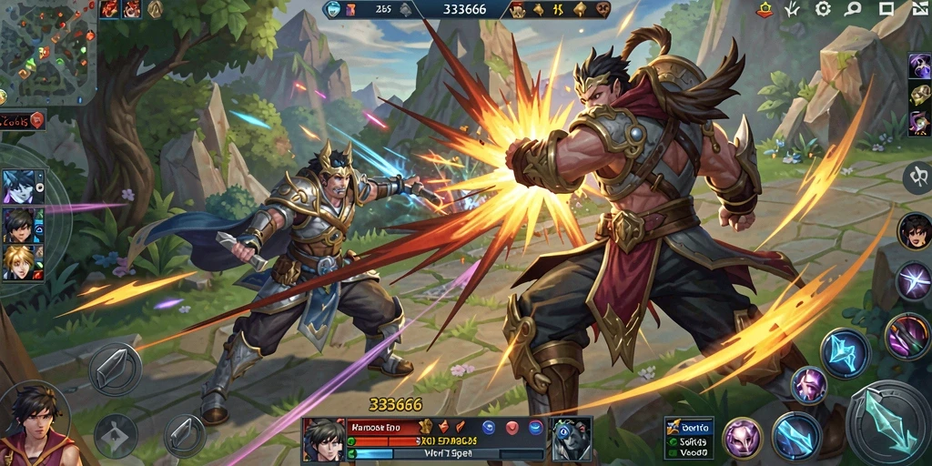 Screenshot 333666 menampilkan aksi pertempuran seru dalam gameplay MOBA.