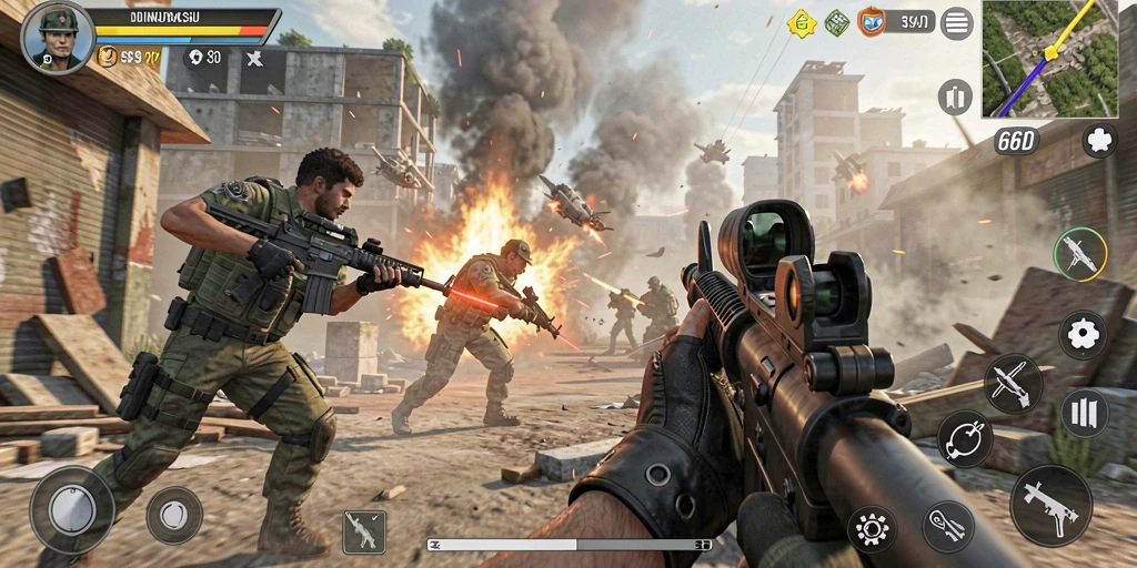 Tampilan gameplay TPS yang mendebarkan dan seru di 66D.