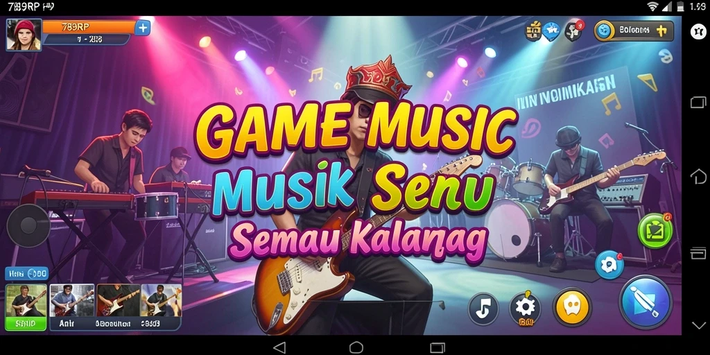 Screenshot menunjukkan gameplay seru dengan berbagai lagu pilihan.