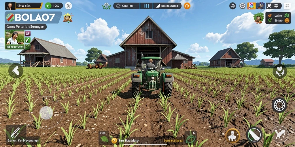 Tampilan screenshot <strong>BOLA07</strong> menunjukkan aktivitas bertani yang seru.