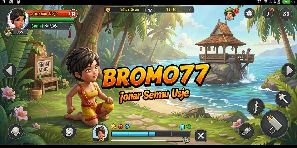 Screenshot utama BROMO77 menunjukkan gameplay santai yang menarik.