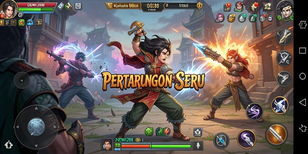Screenshot gameplay DEWI288 yang menunjukkan pertarungan intense.