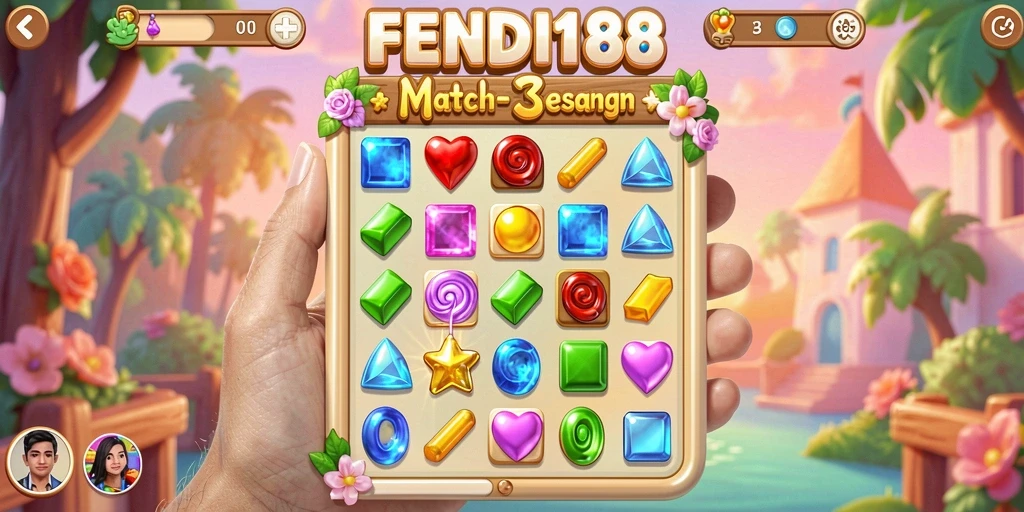 Screenshot gameplay FENDI188 menampilkan tantangan Match-3 yang memikat.