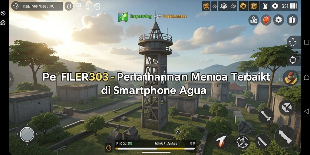 Tampilan gameplay <strong>FILTER303</strong> yang penuh aksi dalam pertahanan menara.