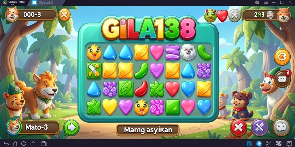 Tangkapan layar GILA138 menampilkan gameplay Match-3 yang penuh warna dan menarik.
