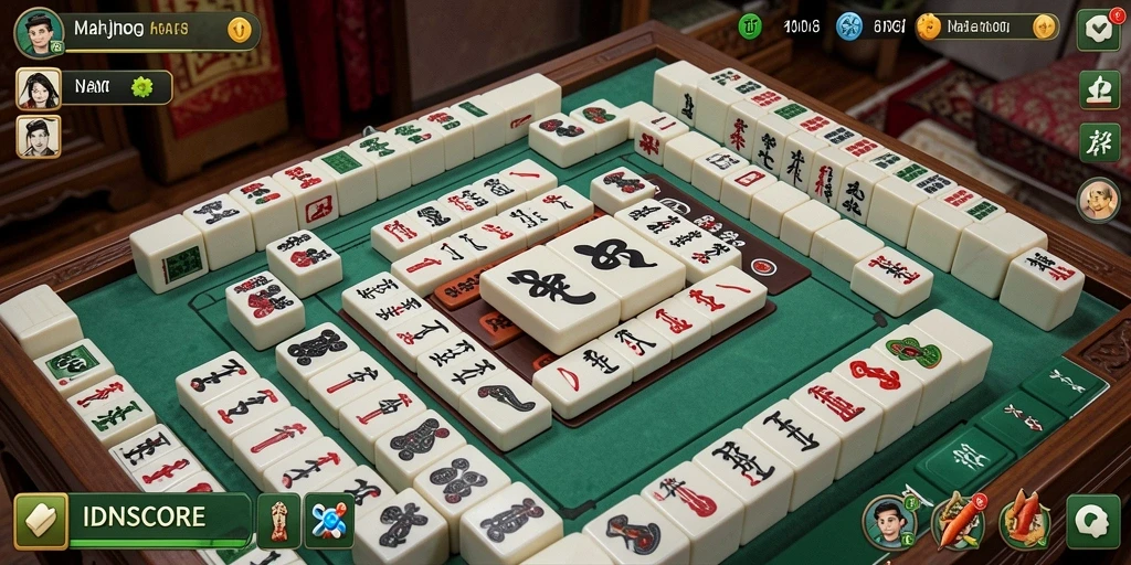 Tampilan gameplay Mahjong yang seru dan menantang di IDNSCORE.
