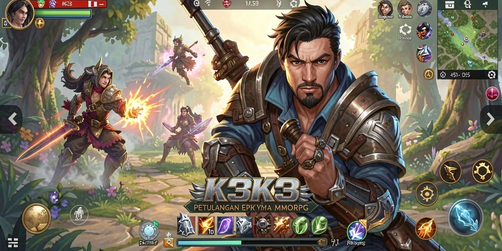 Screenshot K3K3 menampilkan aksi seru dalam pertarungan MMORPG.