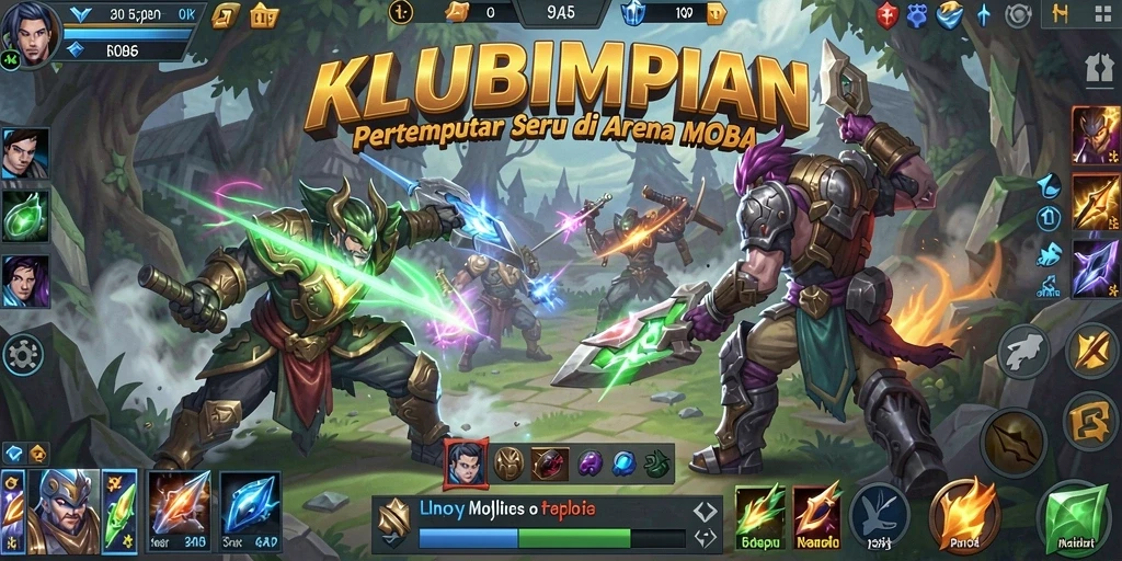Tampilan gameplay seru dalam pertempuran arena MOBA.