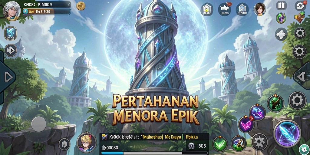 Screenshot KNO89 menunjukkan gameplay Tower Defense yang intens dan strategis.