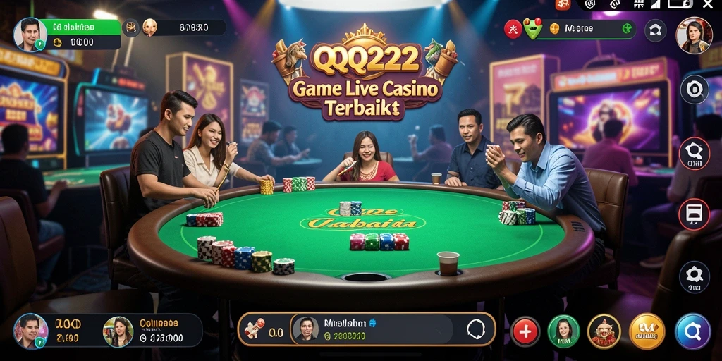 Screenshot gameplay QQ222 menampilkan dealer profesional dan pengalaman interaktif.