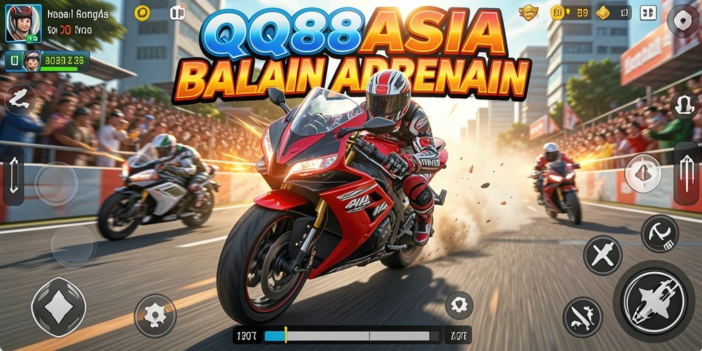 Gameplay seru QQ88ASIA dengan balapan motor yang mendebarkan.