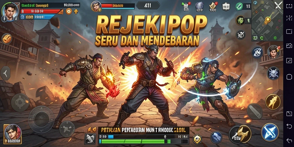 Tampilan menarik dari karakter dan arena pertarungan dalam REJEKIPOP