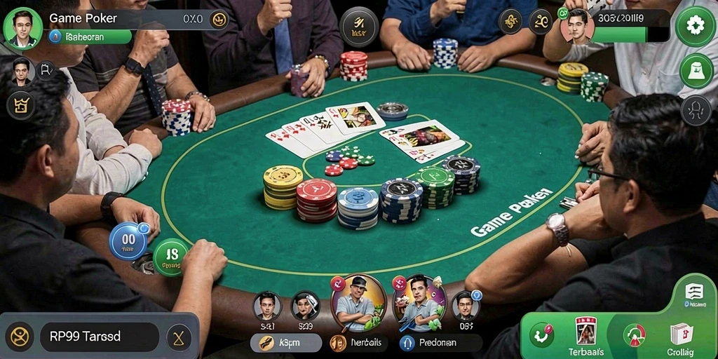 Screenshot menunjukkan aksi seru permainan poker di RP99.