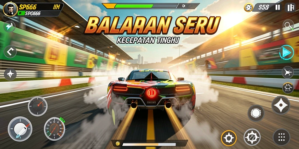 Tampilan gameplay SP666 yang mendebarkan dalam balapan dengan mobil cepat.