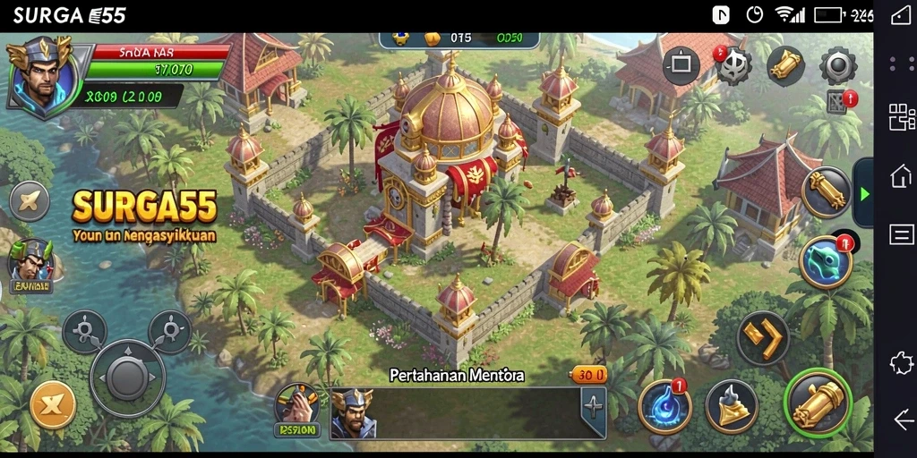 Tampilan gameplay menakjubkan dari SURGA55 Tower Defense.