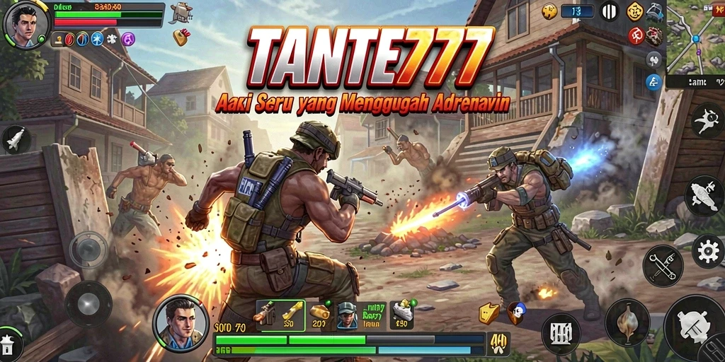 Screenshot utama TANTE777 menampilkan aksi seru dan intens dalam gameplay.