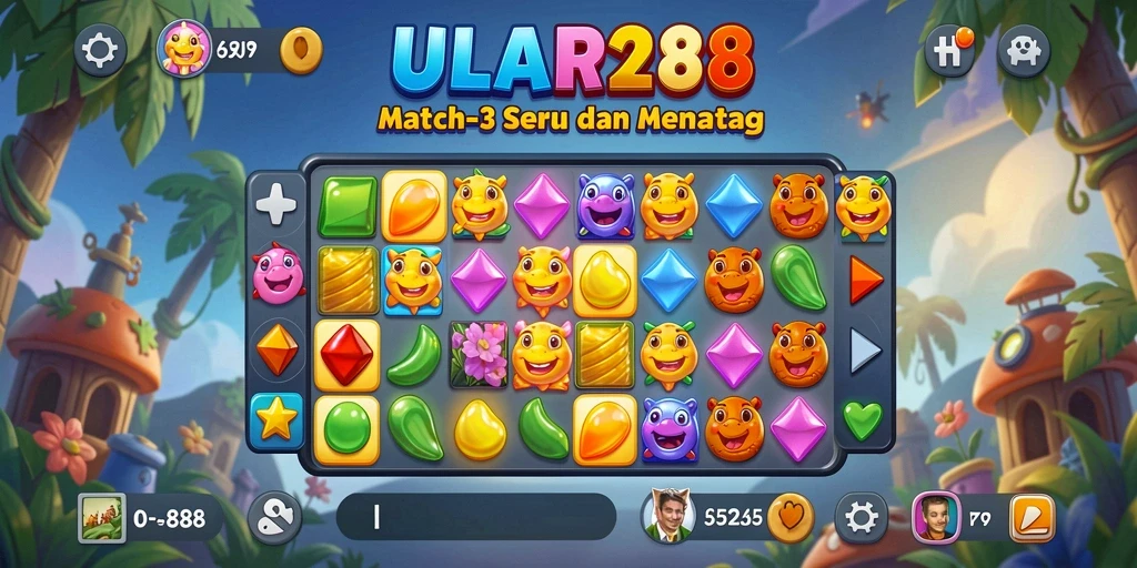 Tangkapan layar gameplay ULAR288 dengan elemen Match-3 yang menarik.