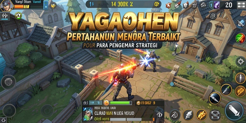 Tampilan gameplay YAGAOHEN dengan menara mempertahankan gelombang musuh.